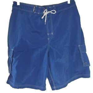 FIRST WAVE Mens Board Shorts Swim Trunks Blue‎ With White Details Size Large